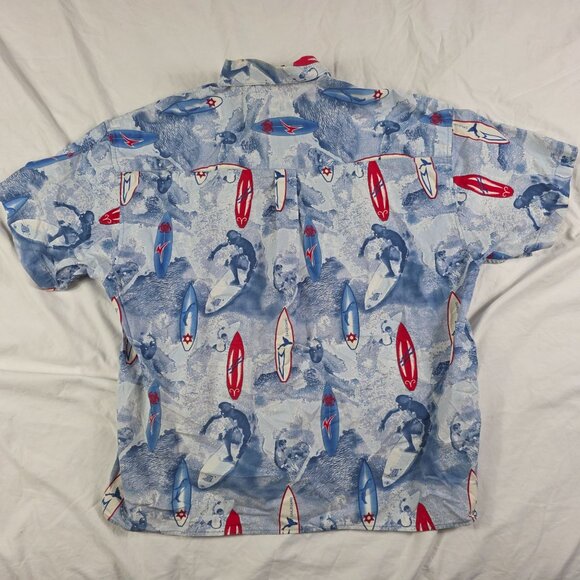 212 NYC Hawaiian Mens Size XL Blue White Button Up Shirt Surfboard Surfer Aloha - Picture 2 of 9
